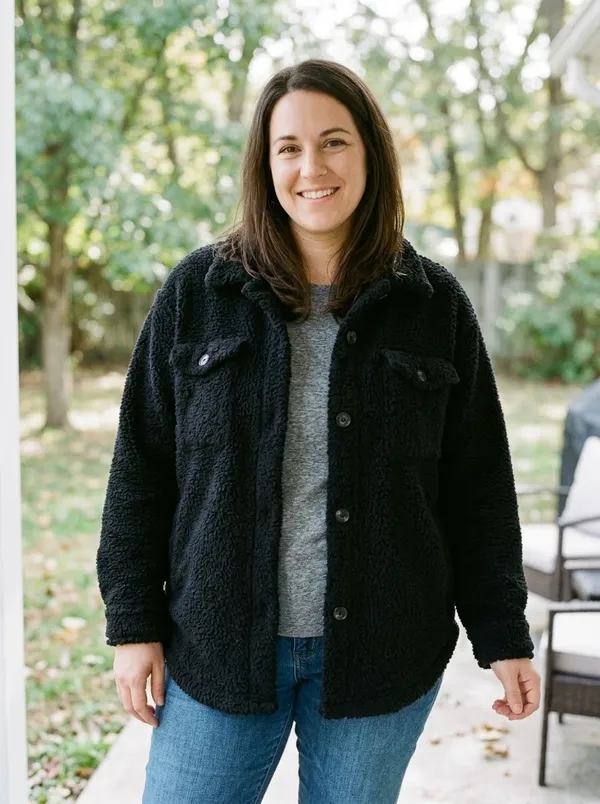 Love Tree Black Cozy Fuzzy Sherpa Fleece Shacket (L) - Image 4