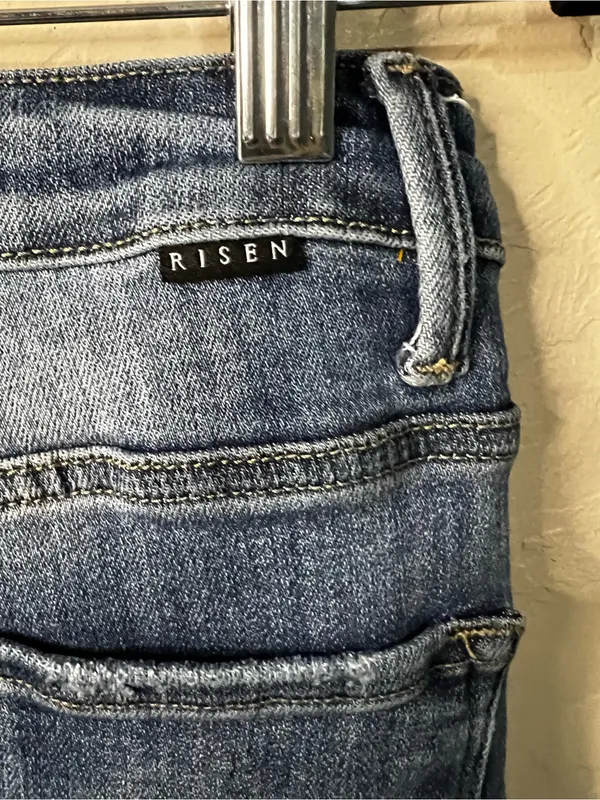 Risen High Rise Distressed Raw Hem Long Inseam Straight Leg Denim Jeans - Image 10