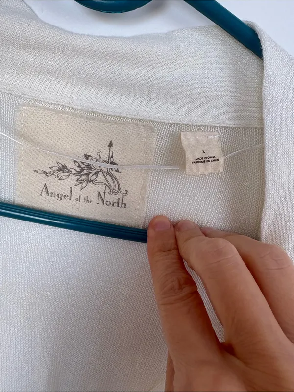 Anthropologie Angel of the North Ivory Linen Blend Open Cardigan Twist Back-S - Image 4