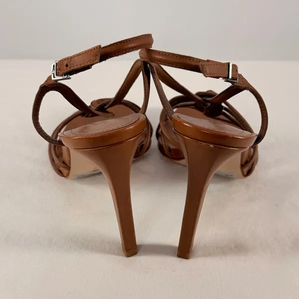 SCHUTZ Octavia Calf Leather Square Toe Heeled Sandal‎ in Brown Size 8.5 - Image 4