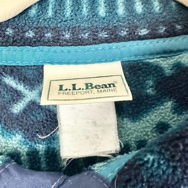 Vintage LL Bean Aztec Fleece Pullover Womens Size Medium Half Button 90s Blue - Image 4