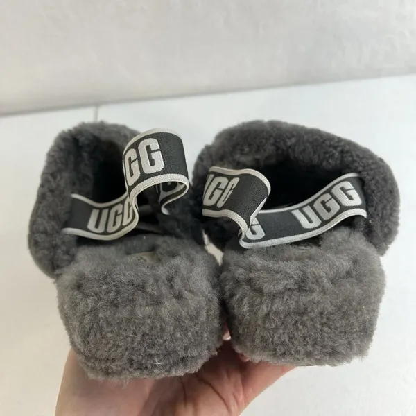 Ugg Sz 7 Oh Yeah Fluffy Double Strap Flat Slippers‎ Slides Sandals in Grey - Image 11