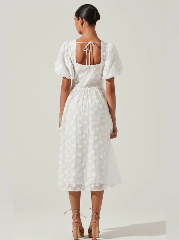 ASTR THE LABEL Sandy White Burnout Polka Dot Puff Sleeve Midi Dress Size S - Image 2