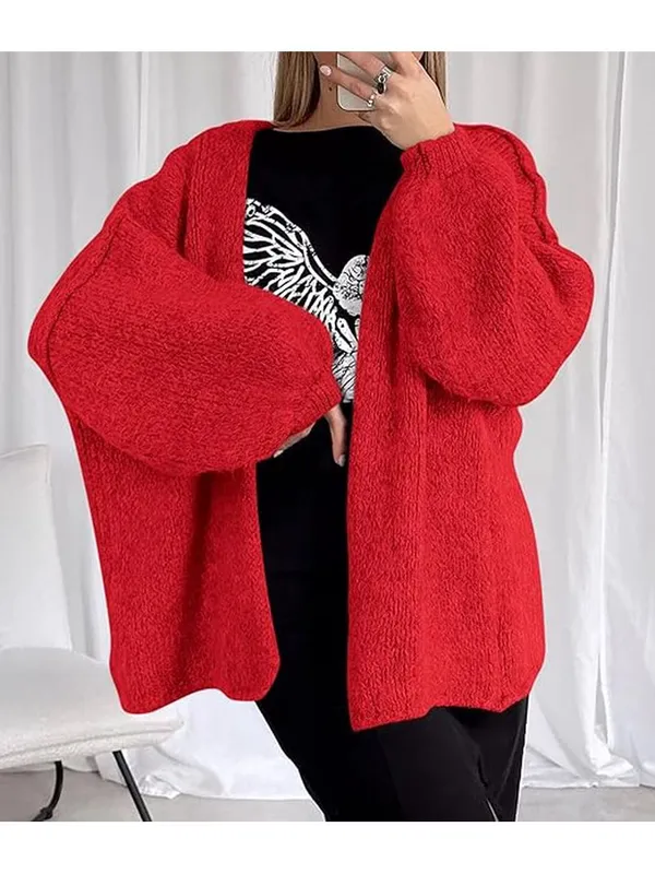Oversized PRETTYGARDEN Women's Open Front Oversized Cardigan Size S Red - Image 2