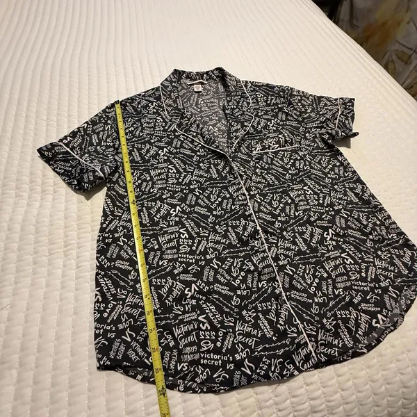 Victoria’s Secret PJ Pajama Button Up Shirt Top Sz L Large Black & Pink - Image 6