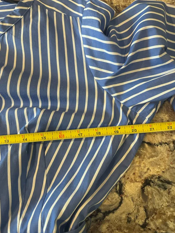 Free Assembly Blue Stripe Pleated Cotton Midi Shirtdress Long Sleeves Sz 12-14 - Image 7