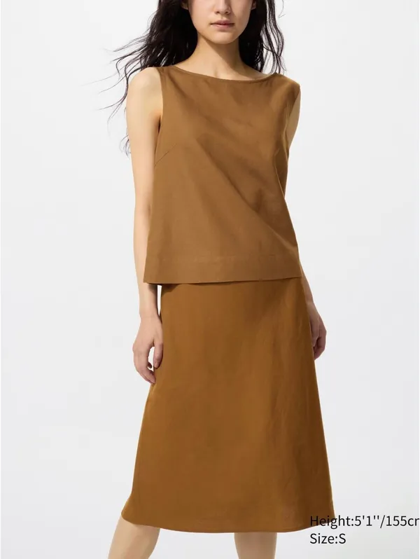 Uniqlo Linen Blend Midi Skirt | Short NWT Brown XXL - Image 2