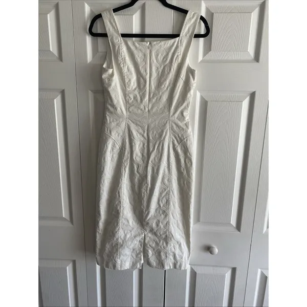 David Meister Crochet Lace Jacquard Sheath Dress Womens Size 4 White Bridal - Image 7