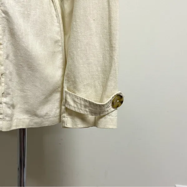 Old Navy Ivory Yellow Cast Double Breasted Tie Belt Woven Linen Blend Jacket NWT - Image 7