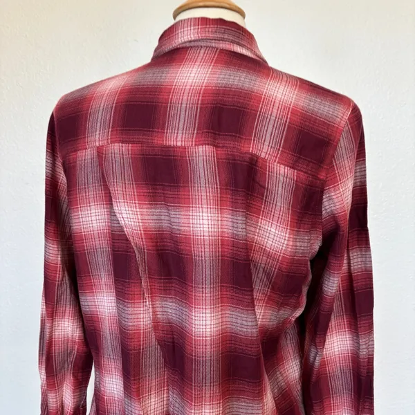 Shyanne Maroon Plaid Long Sleeve Rhinestone Embellished Open Back Button Down - Image 5