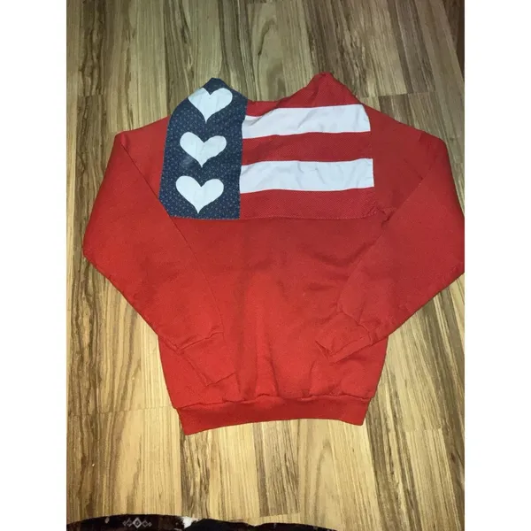 VTG Fruit of the Loom Women's L‎ Large Sweatshirt USA Flag Hood Ribbon Tie - Image 4