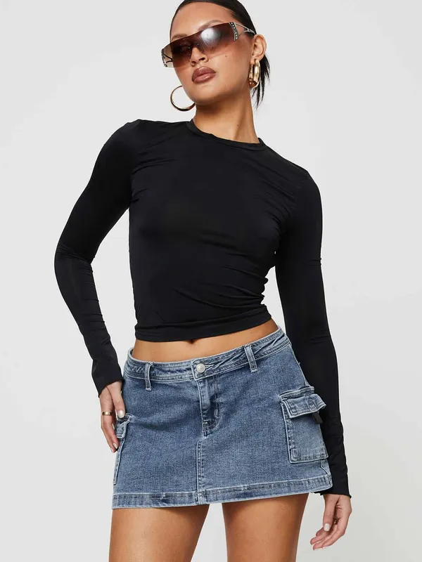 Princess Polly Grishea Low Rise Denim Skirt Blue Size 10 - Image 2