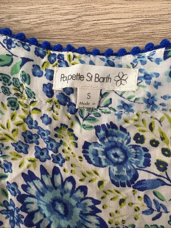 Poupette St Barth Short Sleeve Tiered Mini Dress Women Size Small Blue Green - Image 6