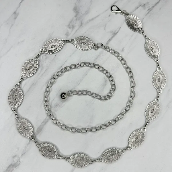 Western Concho Silver Chain Belt One Size (OS) ✨ - Image 2