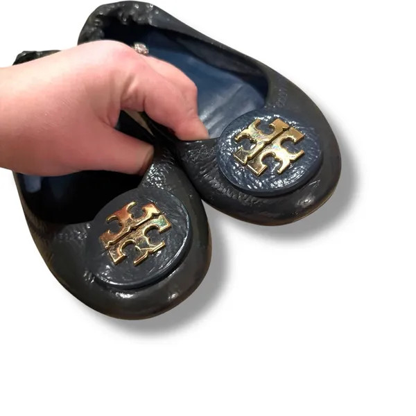 Tory Burch Minnie‎ Scrunch Navy Blue Leather Ballet Flats Sz 7 Estimated - Image 2