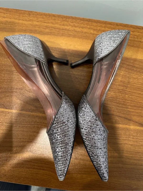 Nina Sparkling Silver Pointed Toe Pumps - Image 3