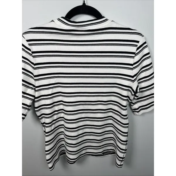 Maeve‎ Anthropologie Medium Womens Top Stretch Black White Short Sleeve Striped - Image 8