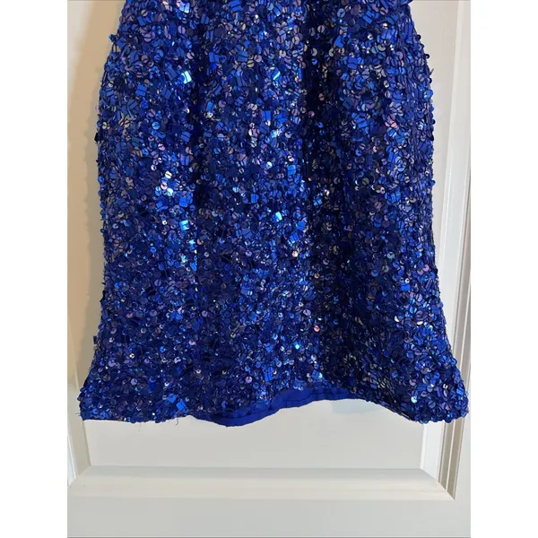 Vintage Laurence Kazar Blue Silk Hand Sequined‎ Halter Top Sz Small 90's Retro - Image 4