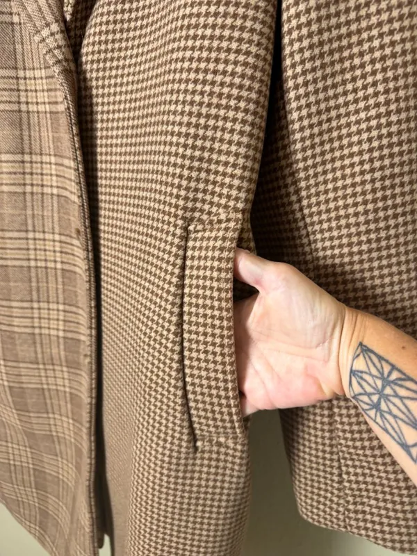 Abercrombie & Fitch The A&F Dad Coat Mixed Plaid Jacket Camel Tan Size Medium - Image 8