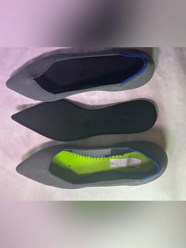 Rothy's Gray Pointed Toe Knit Ballet Flats with Blue Lining - Image 10