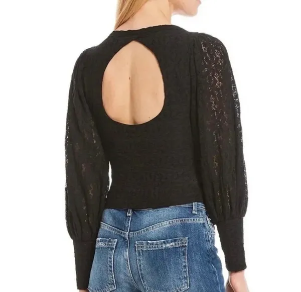 Free People Tea Time Top Black Lace Open Back Long Sleeves Sz S - Image 6