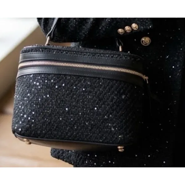 Ted Baker black Textured tweed vanity bag Purse Crossbody Hand Held Chain - Image 2