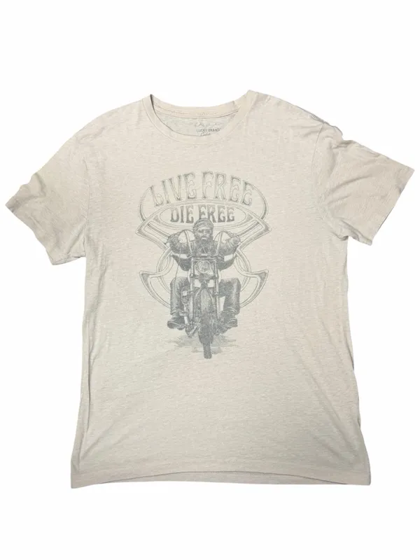 Lucky Brand Live Free Die Free Biker Graphic Tee Vintage Fade M Unisex - Image 3