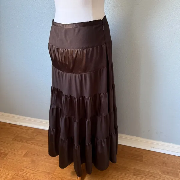 Vintage Liz Claiborne Chocolate Brown Tiered Midi Skirt Size 8 - Image 5