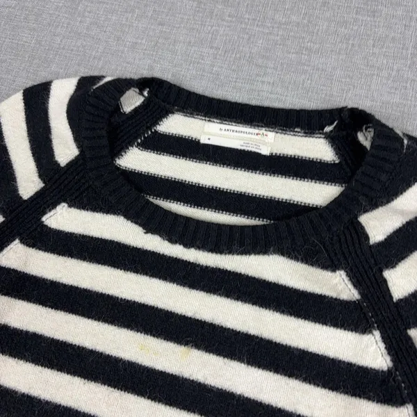Anthropologie Sweater Womens M Black Striped Crew Neck Raglan Lightweight - Image 2