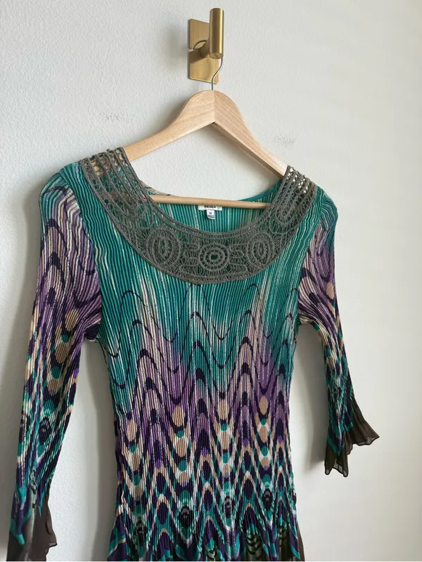 Vintage Nicola 90s Y2K Plisse Sheer Abstract Geometric Top Medium - Image 5