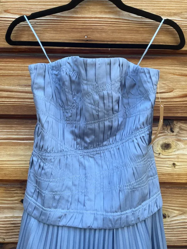 O.p.t. Few Moda Blue Size 2 ADA Pleated Strapless Midi Dress - Image 9