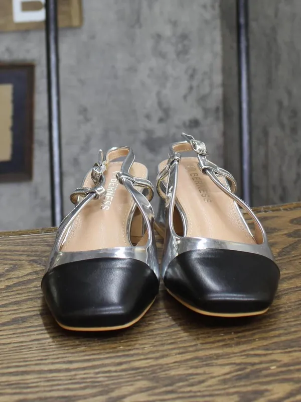 Berness Womens Slingback Pump Block Heels Silver Metallic Gray 6M - Image 3