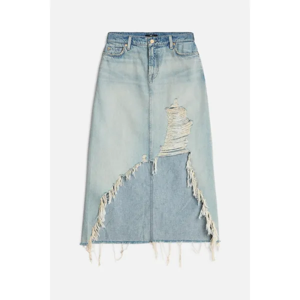 7 For All Mankind‎ Distressed Asymmetrical Denim Maxi Skirt Size 27 - Image 6
