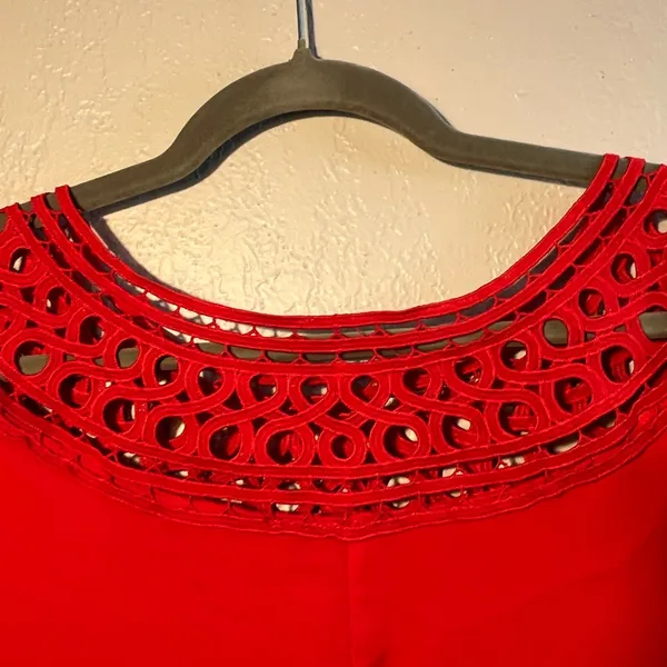 Red Ruffled Flutter Sleeve Blouse size Medium Red 2000s Y2K - Image 7