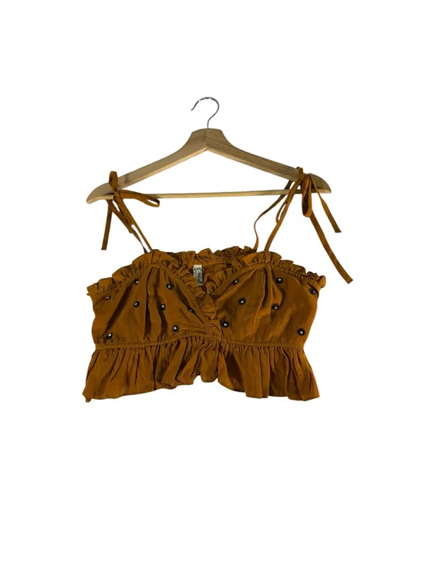 Intimately Free People On A Star Crop Cami Top M Beaded Floral Tie Strap Boho - Image 5