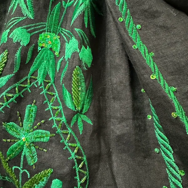 Vintage Sue Wong Linen Midi Dress Beaded Embroidery Summer Party Vacation - Image 7