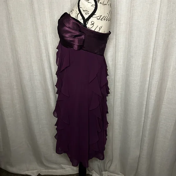 Women's Size 6 Xscape by Joanna Chen Strapless Satin Chiffon Dress in Eggplant - Image 3