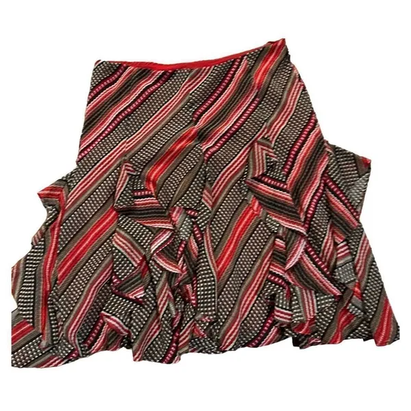 Lauren‎ Ralph Lauren Women's Patterned Ruffled Georgette Skirt sz M red brown - Image 3