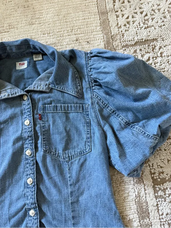 Levi's Blue Puff Sleeve Denim Button-Down Shirt - Image 5