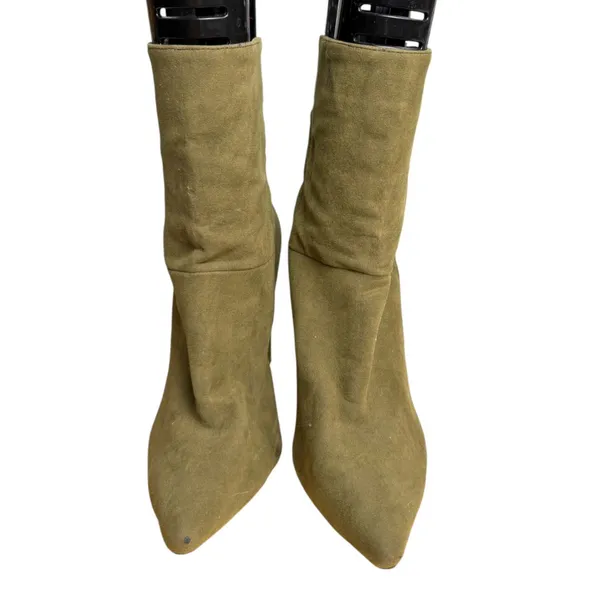 Raye Draper Olive Green Faux Suede Chunky Heel Booties Size 6.5 - READ - Image 2