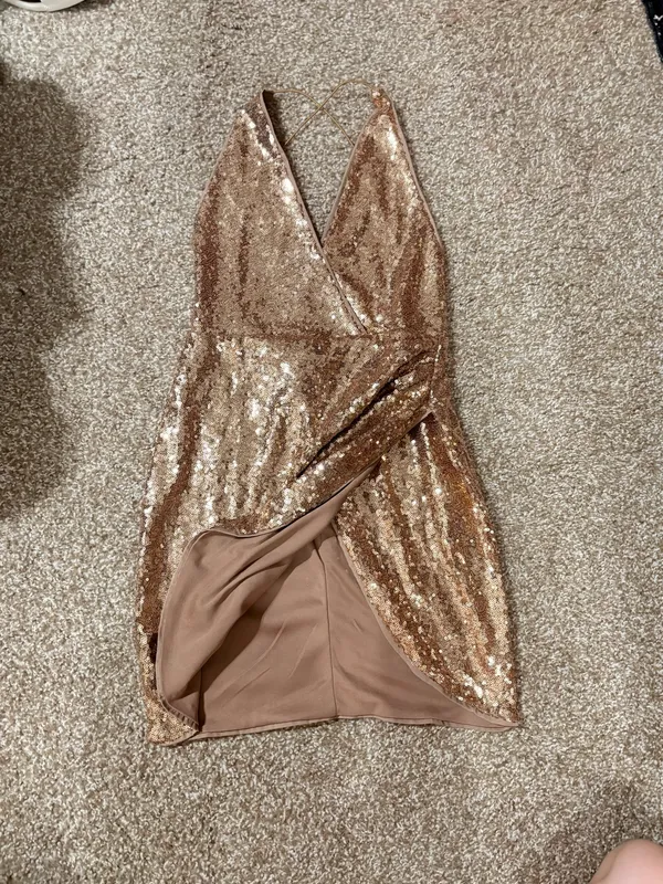 Gold Sequin Mini Dress - Image 5