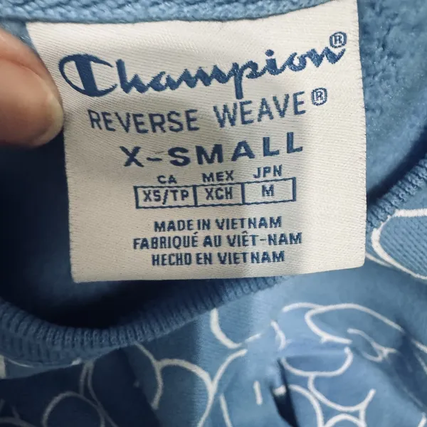 Champion Reverse Weave Sweatshirt Womens XS Light Blue Logo Spellout AOP - Image 5