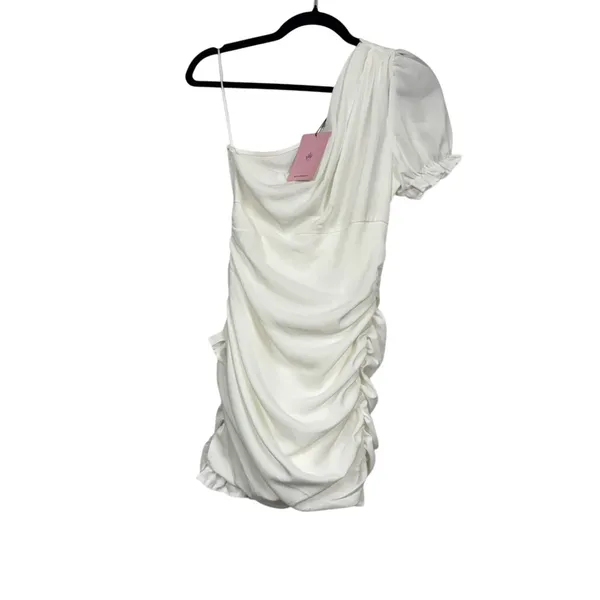 Hello Molly Not Fair On Me White One Shoulder Mini Dress Womens 6 Ruched Ruffled - Image 2