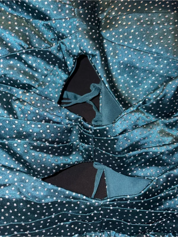 Amazon Strapless Teal Satin Polka Dot Cut Out Ruffle Dress - Image 8