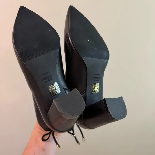 Stuart Weitzman Gardiner Black Lambskin Leather Tie Back Block Heel‎ Booties 7B - Image 12