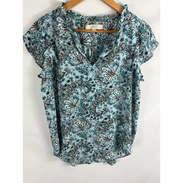 Ann Taylor LOFT Floral Print V Neck Blouse Size Small - Image 2