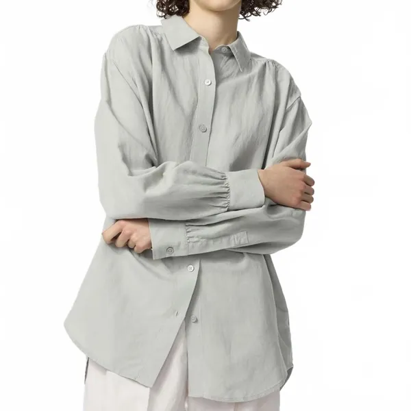 Uniqlo Linen Blend Oversized Shirt Button Up Off White NWT XS - Image 3