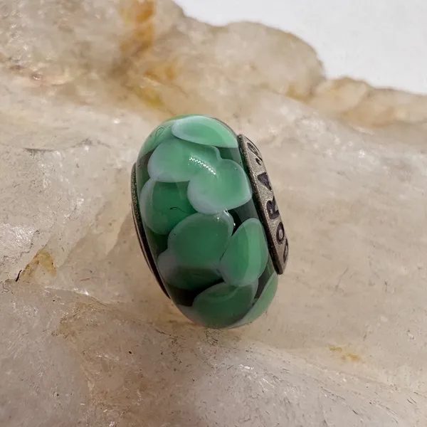 Pandora ALE Green Murano Glass White Hearts Charm Sterling Silver 925 Bead - Image 7