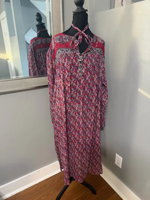 VTG Desiree Boho Whimsical Festival Metallic Floral Lightweight Sheer Maxi Dress medium 40. - Image 8