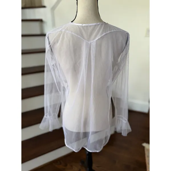 Vintage 90s White Mesh Tie Front Cardigan Embroidered Sequin Floral Whimsygoth - Image 4